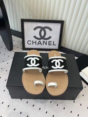 Chanel Black White CC Logo Slide Sandals